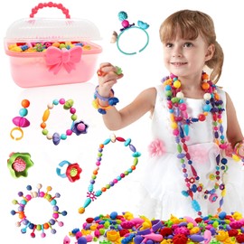 Happytime Snap Pop Beads Girls Toy DIY Jewelry Marking Kit Fashion Fun for Necklace Ring Bracelet Art Kids Crafts Birthday Fun Gifts Toys for 3, 4, 5, 6, 7,8 Year Old Kids Girls
