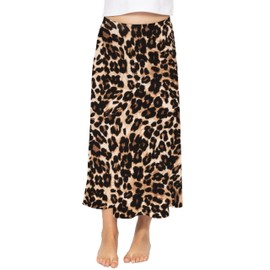 STRETCH IS COMFORT Girl's A-Line Skirt Ankle Length Brown Leopard Small