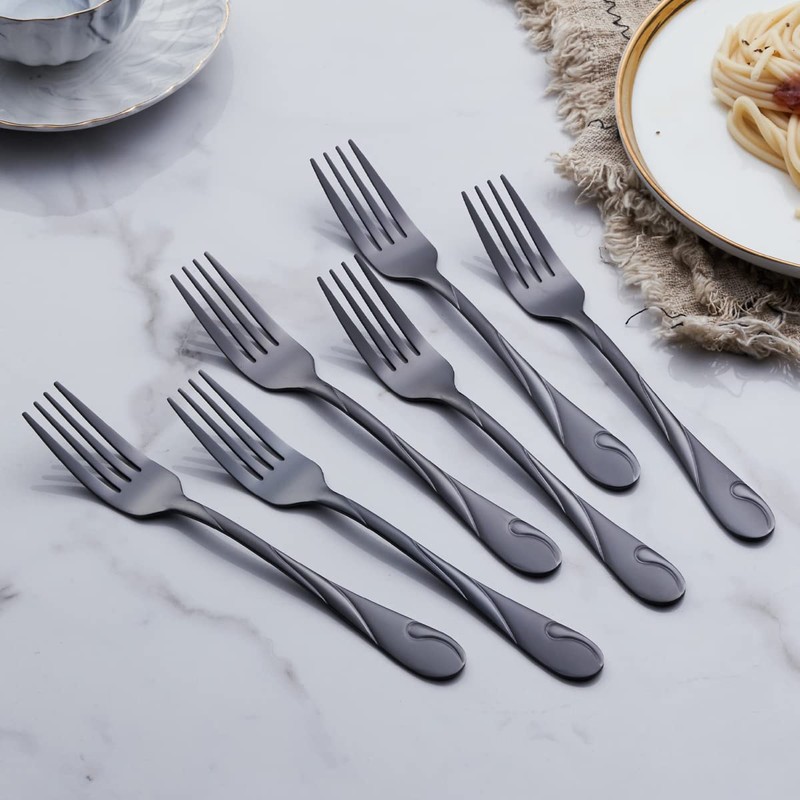 Black Dinner Fork Set, Seeshine 7.8-inch Stainless Steel Shiny Black