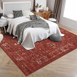 GAOMON 10x13 Area Rug Washable Low Pile Stain Resistant Large Rugs Vintage Distressed Oriental Floor Carpet with Non-Slip BackingFloor Cover for Bedroom Living Room, Red