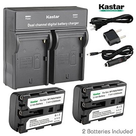 Kastar Dual Smart Fast Charger & 2 x Battery for NP-FM50 NP-FM55H NP-QM51 and DSC-F707 DSC-F717 DSC-F828 DSC-S30 DSC-S50 DSC-S70 DSC-S75 DSC-S85 DSLR-A100 MVC-CD200 MVC-CD250 MVC-CD400 MVC-CD500