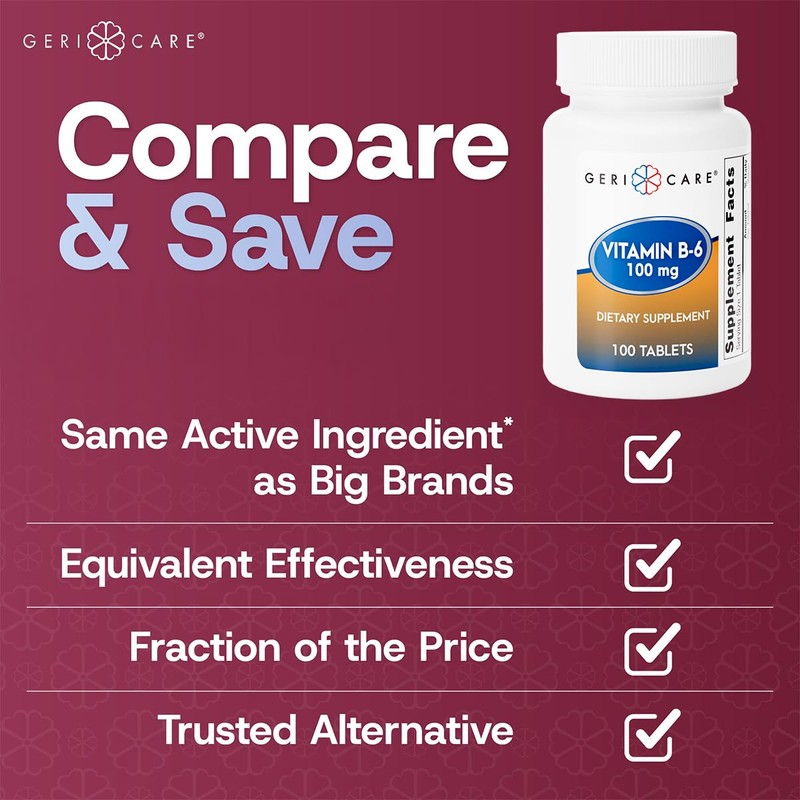 GeriCare Vitamin B-6 100mg, 100 Tablets – Daily Nutritional Support