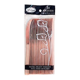 Lillian Tablesettings Knife Bag | Polished Rose Gold | Pack of 24 Plastic Cutlery, 5.5 x 1 x 1 inches