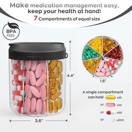 HIONXMGA Travel Pill Organizer with 7 Compartments