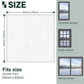 Flehomo 160 x 160 cm Window Insulation Kit, Adjustable Window Film with Hook and Loop Tape, Transparent Window Cover to Keep Warm in Winter and Cool in Summer, Reusable Plastic Window Wrap