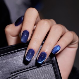 Short Press On Nails Square Fake Nails Blue Glitter Nails Press Ons Full Cover False Nails With Designs Reuseable Glossy Glue On Nails Short Glitter Stick On Nails For Women 24Pcs