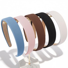 TODDER 5Pcs Trendy Headbands for Women, Wide Solid Color Thick Headbands Non Slip Fashion Hair Accessories for Girls Women for Yoga, Party and Daily Life