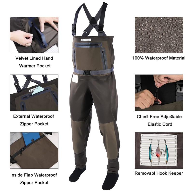 HotSrace Fishing Waders, Breathable Stocking Foot Waterproof Wader for Men