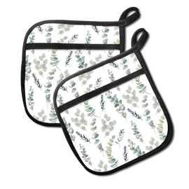 JYCardPKT Pot Holders for Kitchen, Heat Resistance Hot Pads, Cute Potholder with Pocket for Kitchen Cooking Baking 2 Packs, Green Leaf