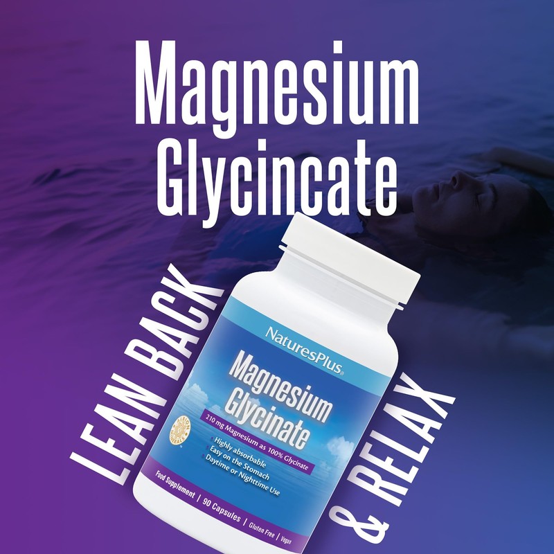 NaturesPlus Magnesium Glycinate Capsules - Gentle Magnesium Supplement for Day