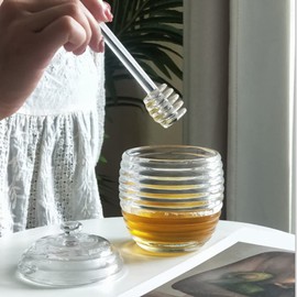 240ML Transparent Honey Jar with Dipper and Lid Glass Beehive Style Honey Pot for Home Kitchen Honey and Beehive Container (Dipper)