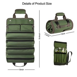 Roll Up Tool Bag, Tool pouch Tool Roll with 2 Small Detachable Zipper Pouches. The tool roll Compact Durable Tool Storage for Men, Perfect for Handyman, RV Owners, Dad Men Mechanic Birthday Gifts