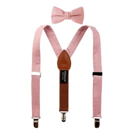 Spring Notion Boys' Linen Blend Suspenders and Bow Tie Set for Kids Toddlers Infants Ringbearers Rustic, Desert Coral Large
