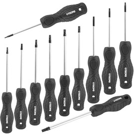 TECPO Screwdriver Set 11 Pieces Magnetic Screwdriver in High-Quality S2 Steel Design (T6-T40) for Torx Screws