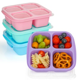 MaMix Snack Box Containers for Kids，4 PCS 4 Compartment Snack Bento Lunch Boxes for Kids/Adults/Toddlers/, Reusable Lunchable Container for School Travel (Marcon)
