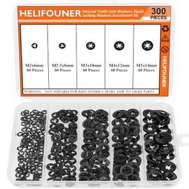 HELIFOUNER 300 Pieces 5 Sizes Internal Tooth Star Lock Washers, Quick Speed Locking Washers, Push Nuts, Speed Clips Retaining Clips Fasteners Assortment Kit