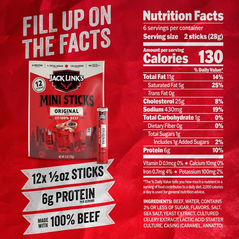 Jack Link's Mini 100% Beef Sticks, Original Flavor – 6g