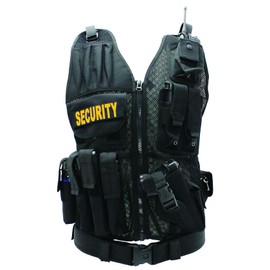First Class Black Tactical Duty Vests Plain and with Security (Black/Gold Security ID, X-Large-XX-Large)