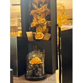 KINGBOOM 24K Real Gold Rose Flowers, Christmas Eternal Blossom Forever Flower, Light Up Gold Flowers in A Glass Dome Gifts for Birthday