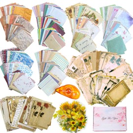 BLEDS 501 PCS Scrapbook Supplies, Scrapbook Paper Kit 460 Sheets Thin Decorative Craft Paper with 40 Pcs Flower Stickers 1 Adhesive Roller for Journaling ATC Card Planner Junk Journal
