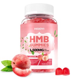 HHAYI HMB Supplements for Men 1500mg and Leucine Amino Acid for Muscle Recovery Increase Muscle Mass Improve Endurance Non-GMO Sugar Free Peach 90 Gummies