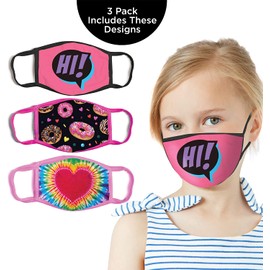 ABG Accessories 3-Pack Kid Fashionable Germ Protection, Reusable Fabric Face Mask Age, Donuts, Girls 4-14