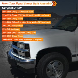 Bestview Front Turn Signal Corner Light Assembly, Upper Lower Side Marker Reflector Lamp, Chrome Housing Smoked Lens Compatible with Chevy C/K 10 Pickup Truck 1500 2500 3500 1994-1998 Tahoe 1995-1999
