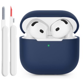 KOKOKA Silikonhülle Kompatibel mit AirPods 4 2024 Hülle Case, Front-LED Sichtbar, Stoßfeste Weiches Silikon Schutzhülle Case für AirPods 4. Generation mit Reinigungsset, Deep Blue