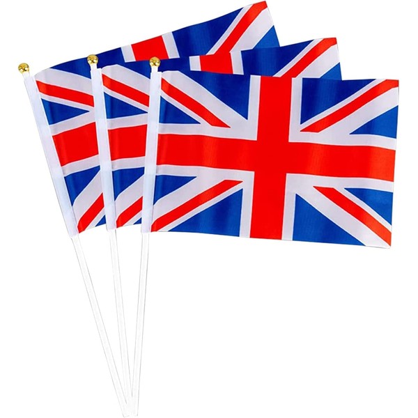 20pcs Union Jack Hand Flags Queen's Platinum Jubilee Waving Flag Royal Street Party Celebrations Sporting Events Pub BBQ Car Decorations
