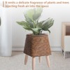 Indoor Woven Planter with Stand, Rattan-Style Plastic Flower Pot Holder,