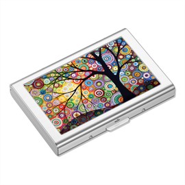 Rimilak Metal Credit Card Holder, Mini Credit Card Wallet RFID Blocking Slim Metal Hard Case for Women Men, Tree of Faith