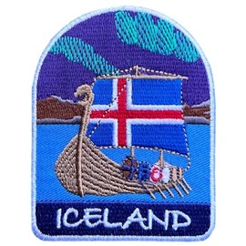 Iceland Patch (3 Inch) Embroidered Iron-on/Sew-on Badge Viking Ship Travel Scandinavia Souvenir Emblem Nordic Island Country Sigil Flag Crest Gift Patches