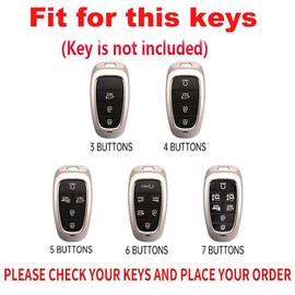 TECART 6 Button Carbon Texture car Key Fob Cover with Keychain,Luminous Strip Key shell Holder Protector Fit for 2025 2024 2023 2022 Hyundai Sonata Santa Fe Nexo Tucson Palisade Key Cover Silver