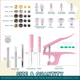 Keadic Snaps and Snap Pliers Set, 31 Colors 360 Sets T5 Plastic Buttons and 48 Sets Metal Leather Snaps, Pink Sewing Snap Pliers, Snap Fasteners Kit for DIY Projects, Sewing and Crafting