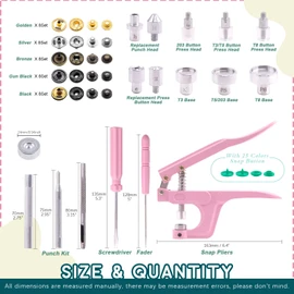 Keadic Snaps and Snap Pliers Set, 31 Colors 360 Sets T5 Plastic Buttons and 48 Sets Metal Leather Snaps, Pink Sewing Snap Pliers, Snap Fasteners Kit for DIY Projects, Sewing and Crafting
