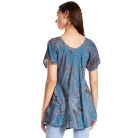 Sakkas 19218 - Marzia Women's Loose Fit Short Sleeve Casual Tie Dye Batik Blouse Top Tunic - 19211-Gray - OSP