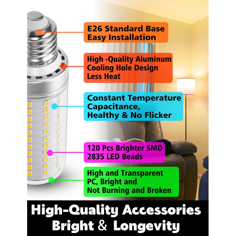 Xyanmc Big Size: 1.57x4.92 inchE26 150W Equivalent LED Candelabra Corn