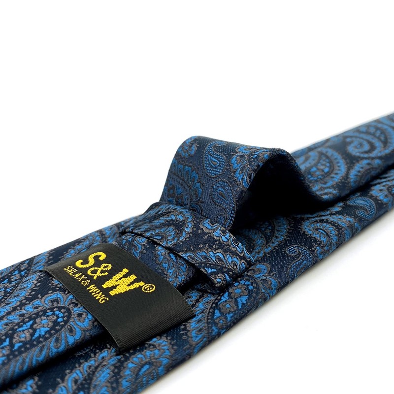 [S&W SHLAX&WING] Men's Necktie Set Necktie Paisley Dark Blue Turquoise,