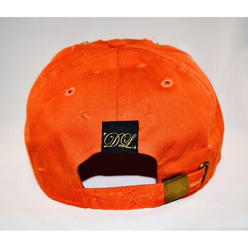 Damier Langevinè® Trendy Distressed Orange Designer Baseball Cap Lion Hat