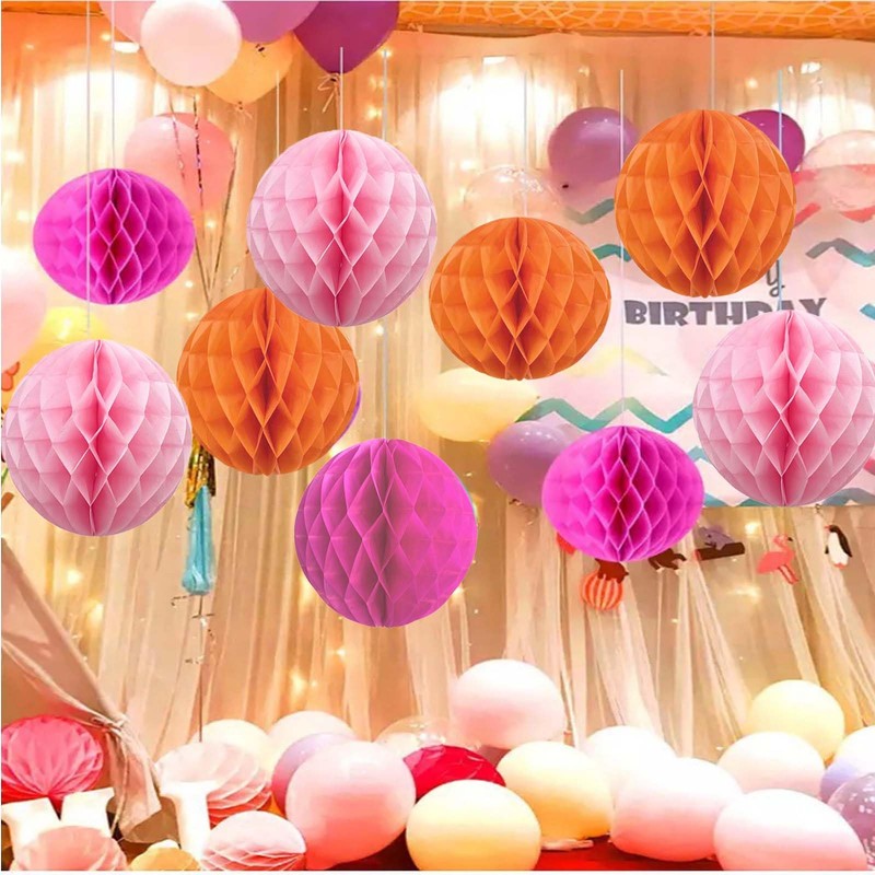 prxififeq Hot Pink Orange and Pink Paper Honeycomb Balls,6 and