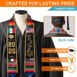 Paxiaroy Mexico Graduation Stole Class of 2025, Mexican American Flag Graduation Sash, Graduate Honor Stoles Gift Style 3