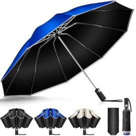 Reverse Folding Umbrella with 10 Ribs, One-touch Automatic Opening and Closing, For Men and Women, Windproof, Heavy Rainfall (Typhoon Protection), Wide 41.3 inches (105 cm), Large Width 41.3 inches