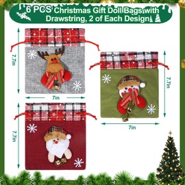 SHANGRLA Christmas Gift Doll Bags with Drawstring - Burlap Xmas Gift Bags for Kids, Reusable Cloth Christmas Pouches for Presents, Holiday Stockings, Treats, Goodies, Party Favors (6 Pack)