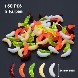 350 Pieces Artificial Bait Worms Fishing Set with Soft Plastic Worms, Earthworms & Mealworms Ideal Rubber Set for Trout Fishing in Box - 150 Mealworms + 200 Small Earthworms