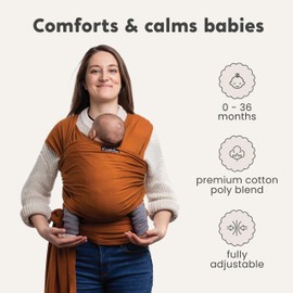 Cuddlebug Baby Wrap - Hands-Free Baby Carrier Wrap - Soft & Stretchy Baby Wraps Carrier - Carrier Newborn to Toddler 7-35 lbs - One-Size-Fits-All Holder - Hip-Healthy (Brown)