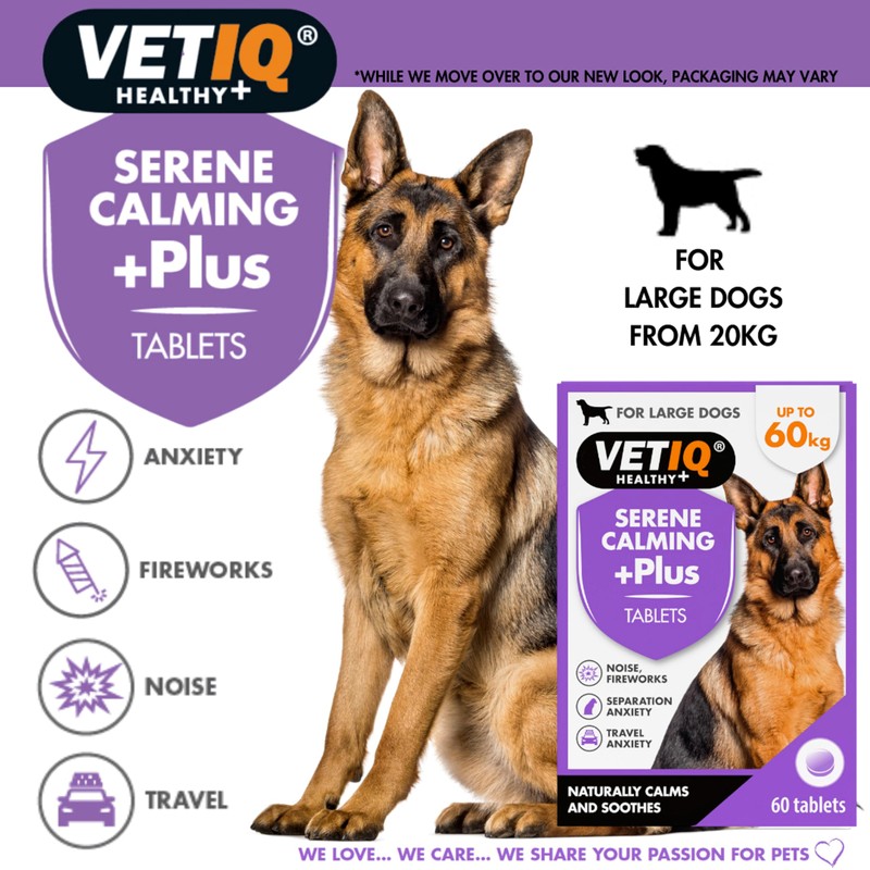 VETIQ Serene Calming Plus+ Tablets For Large Dogs, Helps to