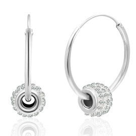 925 Sterling Silver White Crystal Ball Hoop Earrings for Women | Hypoallergenic 18MM Hoop Earrings for Women with Removable Ball Charm | Anti-Tarnishing Clear Crystal Earrings by MAX + STONE