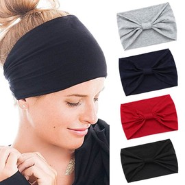 IYOU African Wide Headbands Knotted Black Hair Bands Sweatband Yoga Sports Head Wrap Wide Elastic Headscarf for Women (Pack of 4)