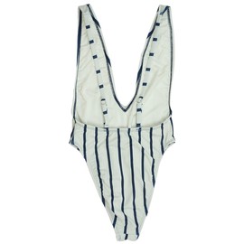 ToBeInStyle Mujer corte alto bajo V-cuello de una pieza, Azul marino/flor y brillo, L