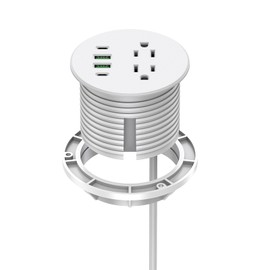 Recessed Power Grommet 3 inch with 65W USB C Ports 2 AC Outlets,Recessed Outlet Fast Charging Station,Desk Hole Grommet Outlets,Round Desktop Power Grommet Outlet for Office,Home,Nightstand (White)